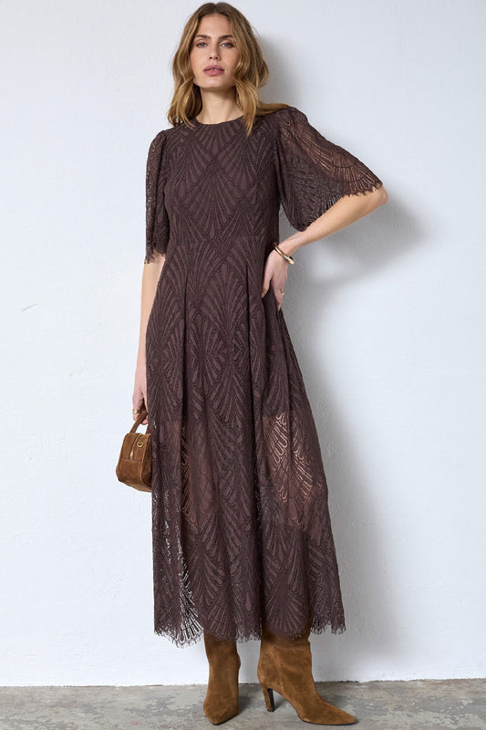 Leti Lace Maxi Dress 46038 | Dark Brown | Kjole fra Co'couture